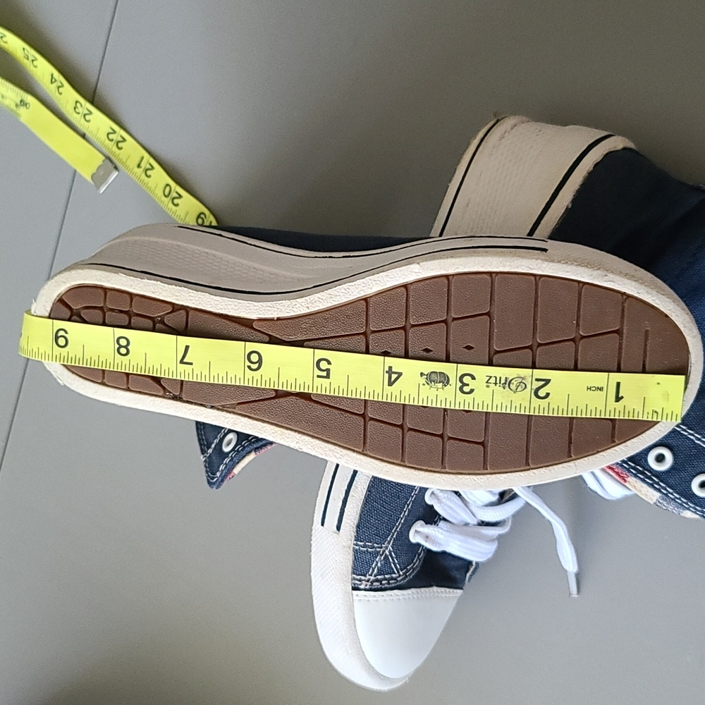 Navy High-Top Canvas Sneakers with Plaid Lining - Picture 12 of 12